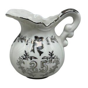 lefton 25th anniversary creamer made in Japan bows white floral 3.5" READ